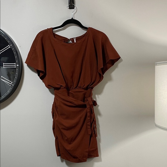 Free People Rough Rider Red Copper Textured Dress As is - Picture 4 of 12